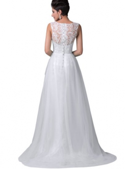 Bílá Donna Bridal elegantní plesové šaty na ples s knoflíčky na zádech kód 223 - Bílá