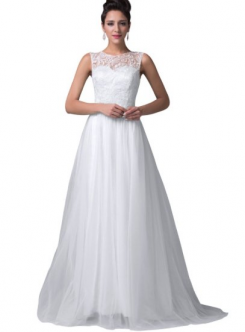 Bílá Donna Bridal elegantní plesové šaty na ples s knoflíčky na zádech kód 223 - Bílá