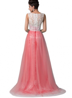 Lososová Donna Bridal elegantní plesové šaty na ples s knoflíčky na zádech kód 223 - Lososová