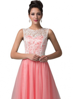Lososová Donna Bridal elegantní plesové šaty na ples s knoflíčky na zádech kód 223 - Lososová