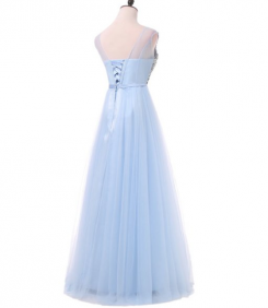 Donna Bridal dlouhé elegantní večerní šaty na ples s výstřihem do V kód 236 - Modrá nebeská