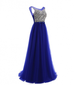 Donna Bridal dlouhé elegantní večerní šaty na ples s výstřihem do V kód 236 - Modrá královská