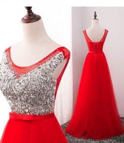 Donna Bridal dlouhé elegantní večerní šaty na ples s výstřihem do V kód 236 - Červená