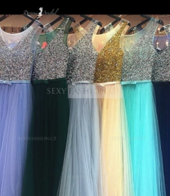Donna Bridal dlouhé elegantní večerní šaty na ples s výstřihem do V kód 236 - Zelená tmavá