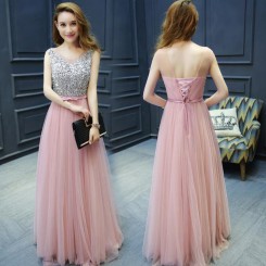 Donna Bridal dlouhé elegantní večerní šaty na ples s výstřihem do V kód 236 - Růžová světlá