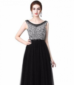 Donna Bridal dlouhé elegantní večerní šaty na ples s výstřihem do V kód 236 - Černá