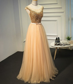 Donna Bridal dlouhé elegantní večerní šaty na ples s výstřihem do V kód 236 - Zlatá