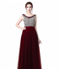 Donna Bridal dlouhé elegantní večerní šaty na ples s výstřihem do V kód 236 - Bordó