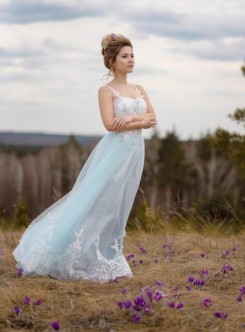 Donna Bridal romantické krajkové šaty Mentolová Velikost 32 kód 248
