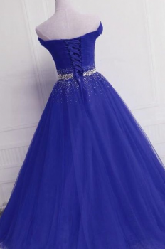 Donna Bridal krásné plesové a společenské šaty s kamínky na sukni + SPODNICE ZDARMA Modrá královská Velikost 32 kod 349