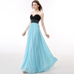 Donna Bridal formální večerní šaty na ples s prodloženým pasem kód 225 - Modrá nebeská