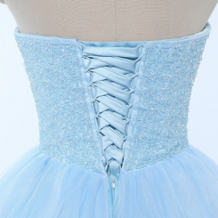Donna Bridal Překrásné princeznovské plesové šaty se srdíčkovým výstřihem, vyztuženým korzetem s krystaly a špagetovými ramínky kód 456 - Modrá nebeská