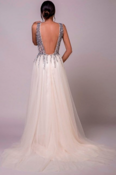 Donna Bridal večerní, krásné a sexy společenské šaty s rozparkem a výstřihem do V kód 439 - Mix barev - stejná jako na fotografii