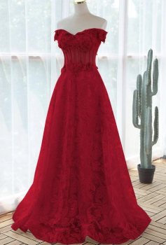 Donna Bridal elegantní plesové šaty s 3D květinkami a originální krásnou sukní kód 417 - Červená tmavá