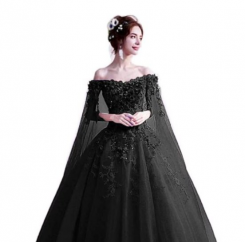 Donna Bridal originální společenské šaty s dlouhými rukávy cca 2,25 m dlouhé + SPODNICE ZDARMA kód 264 - Černá