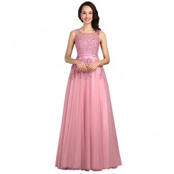 Donna Bridal nádherné večerní krajkové dlouhé šaty kód 469 - Růžová