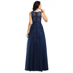 Donna Bridal nádherné večerní krajkové dlouhé šaty kód 469 - Modrá námořnická