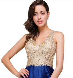 Donna Bridal večerní a společenské šaty s krajkovým živůtkem a perličkami Modrá královská Velikost 32 kód 476