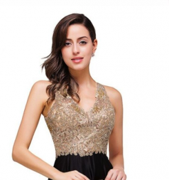 Donna Bridal večerní a společenské šaty s krajkovým živůtkem a perličkami kód 476 - Černá