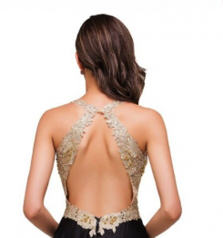 Donna Bridal večerní a společenské šaty s krajkovým živůtkem a perličkami kód 476 - Černá