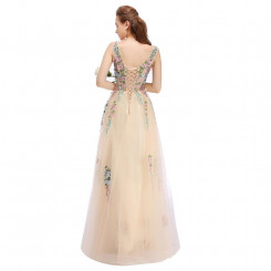 Donna Bridal krásné vyšívané květové společenské šaty kód 482 - Šampaň