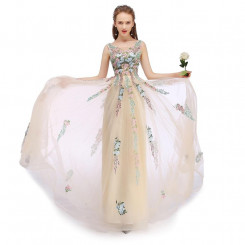 Donna Bridal krásné vyšívané květové společenské šaty kód 482 - Šampaň