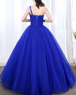 Donna Bridal plesové  a společenské šaty s motýlky + 3D květy + SPODNICE ZDARMA kód 493 - Modrá královská