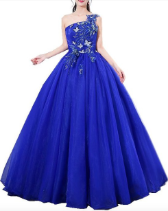 Donna Bridal plesové  a společenské šaty s motýlky + 3D květy + SPODNICE ZDARMA Modrá královská Velikost 34 kód 493