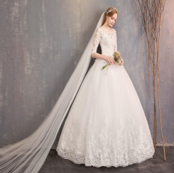 Donna Bridal nádherné svatební šaty s krajkou na sukni s vlečkou + SPODNICE ZDARMA kód 496 - Ivory - bez vlečky