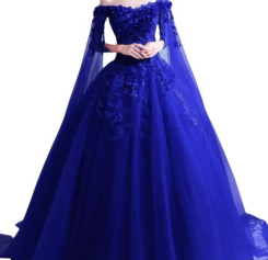 Donna Bridal originální společenské šaty s dlouhými rukávy cca 2,25 m dlouhé + SPODNICE ZDARMA kód 264 - Modrá královská