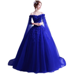 Donna Bridal originální společenské šaty s dlouhými rukávy cca 2,25 m dlouhé + SPODNICE ZDARMA kód 264 - Modrá královská