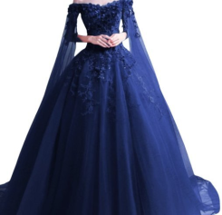 Donna Bridal originální společenské šaty s dlouhými rukávy cca 2,25 m dlouhé + SPODNICE ZDARMA kód 264 - Modrá námořnická