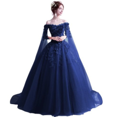 Donna Bridal originální společenské šaty s dlouhými rukávy cca 2,25 m dlouhé + SPODNICE ZDARMA kód 264 - Modrá námořnická