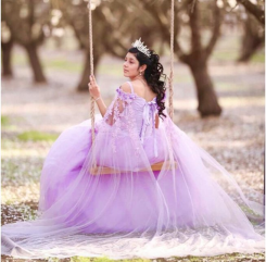 Donna Bridal originální společenské šaty s dlouhými rukávy cca 2,25 m dlouhé + SPODNICE ZDARMA kód 264 - Šeříková