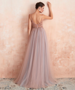 Růžová Dusty Pink Donna Bridal romantické sexy šaty s luxusními flitry a korálky kód 209 - Růžová Dusty Pink