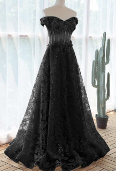 Donna Bridal elegantní plesové šaty s 3D květinkami a originální krásnou sukní Černá Velikost 32 kód 417