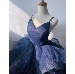Modrá námořnická Donna Bridal večerní třpytivé šaty na ples + SPODNICE ZDARMA kód 514 kód 514 - Modrá námořnická