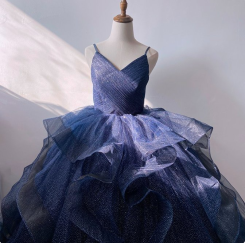 Modrá námořnická Donna Bridal večerní třpytivé šaty na ples + SPODNICE ZDARMA kód 514 kód 514 - Modrá námořnická