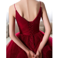 Červená tmavá Donna Bridal večerní třpytivé šaty na ples + SPODNICE ZDARMA kód 514 kód 514 - Červená tmavá