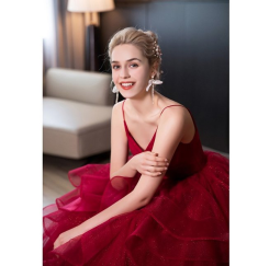Červená tmavá Donna Bridal večerní třpytivé šaty na ples + SPODNICE ZDARMA kód 514 kód 514 - Červená tmavá