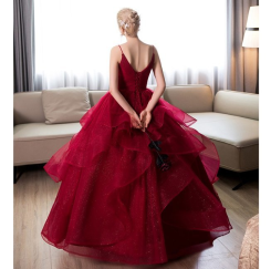 Červená tmavá Donna Bridal večerní třpytivé šaty na ples + SPODNICE ZDARMA kód 514 kód 514 - Červená tmavá