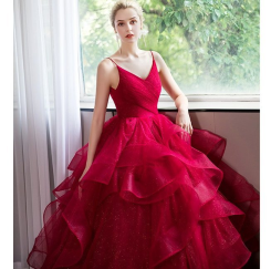 Červená tmavá Donna Bridal večerní třpytivé šaty na ples + SPODNICE ZDARMA kód 514 kód 514 - Červená tmavá