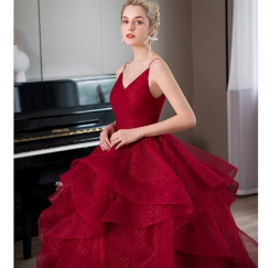 Červená tmavá Donna Bridal večerní třpytivé šaty na ples + SPODNICE ZDARMA kód 514 kód 514 - Červená tmavá