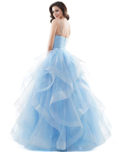 Donna Bridal večerní třpytivé šaty na ples + SPODNICE ZDARMA kód 516 Modrá nebeská Velikost 40 kód 516