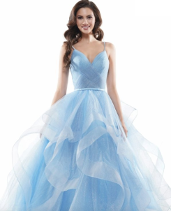 Donna Bridal večerní třpytivé šaty na ples + SPODNICE ZDARMA kód 516 Modrá nebeská Velikost 40 kód 516