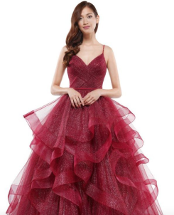 Donna Bridal večerní třpytivé šaty na ples + SPODNICE ZDARMA kód 516 kód 516 - Červená tmavá