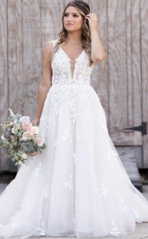 Donna Bridal krajkové svatební šaty s výstřihem do pasu a s knoflíčky na sukni Bílá 32 kód 525