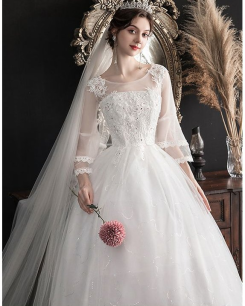 Donna Bridal svatební šaty s dvojtým dlouhým rukávy + třyptivá sukně kód 527 - Ivory