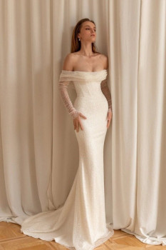 Donna Bridal Luxusní třpytivé svatební šaty - mořská panna - odnímatelná sukně kód 528 - Ivory