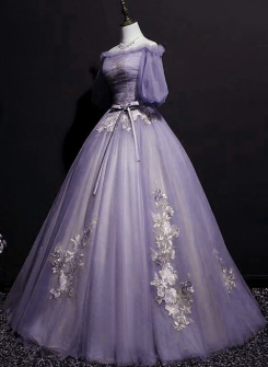 Donna Bridal Elegantní společenské společenské šaty A-line s lodičkovým výstřihem kód 532 - Fialová světlá